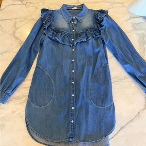 Pilcro for Anthropologie Blue Denim Ruffle Mini Dress